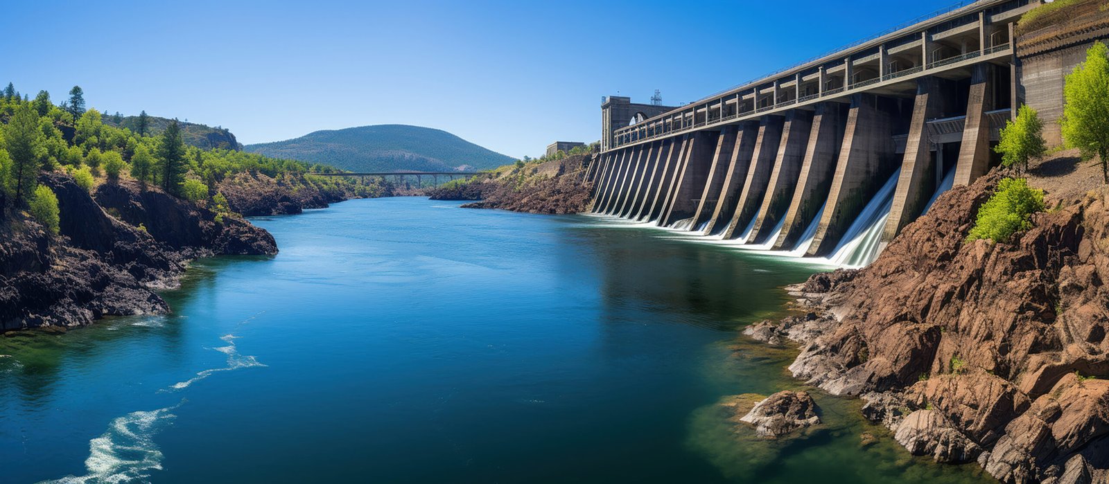 The hydroelectric dam, a view of power and water control.